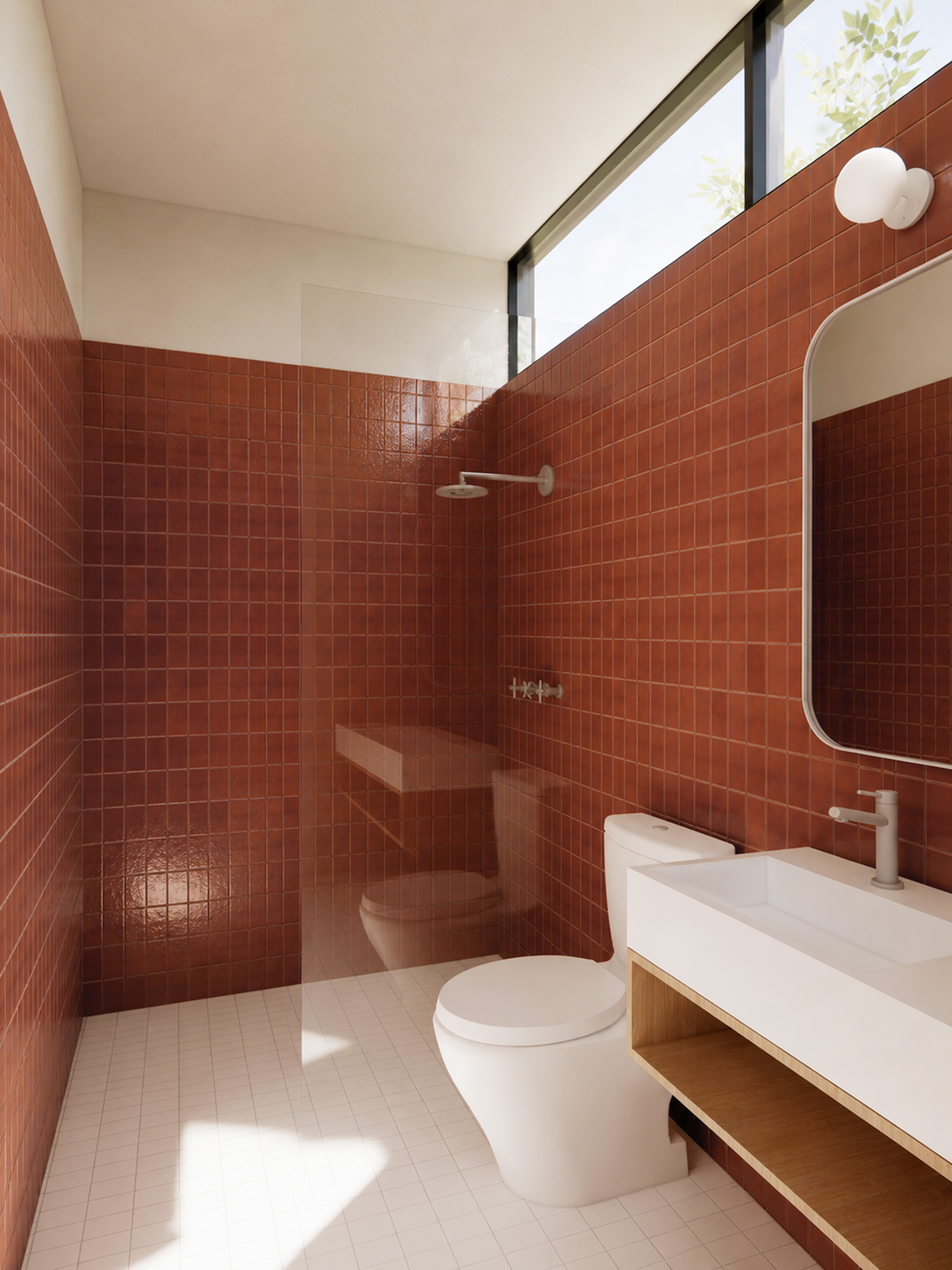 Primary bath with terracotta hand-crafted tile